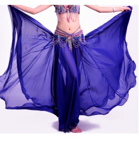 Women's multi color Indian chffon belly dance costume skirt split not including waist belt 