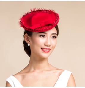Women's pillbox top hat mini fedoras 100% wool wedding party dress hat  one size red grey 