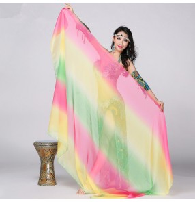 Women's rainbow color sexy competition professional gradient color belly dance dance costumes belly dance veils shawl accessory ( only veil)