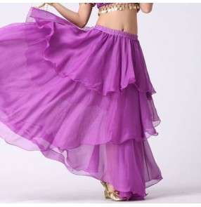 Women's sexy solid color 3 layers full skirt belly dance skirt costume one size