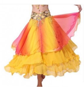 Women's three layers gradient color belly dance costume  skirt full skirted only skirt without waistband  