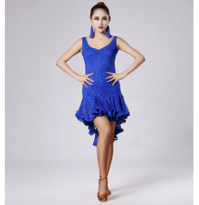 Women's v neck lace sleeveless latin dance dress royal blue black