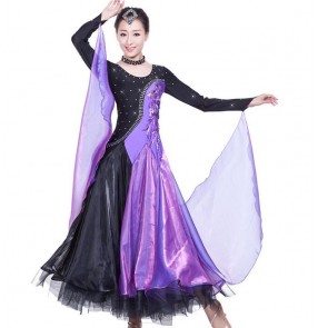 Women's violet fuchsia yellow and black patchwork ballroom dancing dress waltz 