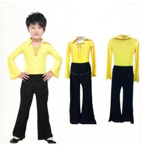 Hip Hop Costumes Long Sleeve Yellow Tops Black Pants For Girls