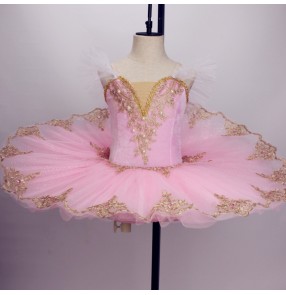 Kids girls modern ballet dance dresses pink classical ballerina pan cake tutu skirts stage performance swan lake dresses costumes