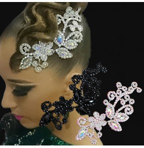 Latin ballroom Modern Dance lace diamond hair accessories for women girls White AB Color Diamond Black Embroidered Lace Bridal Headdress