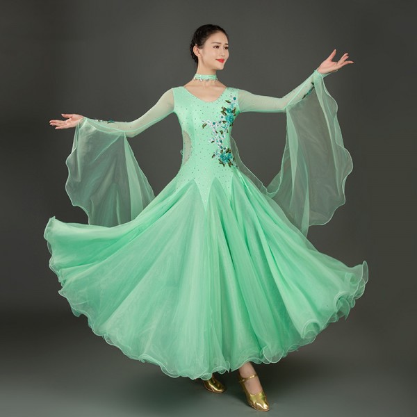Light green ballroom dance dresses for women girls competition waltz ...