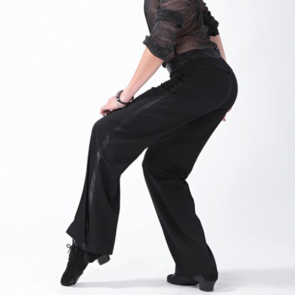 Men's ballroom latin dance pants silk ribbon hip leg side straight ...