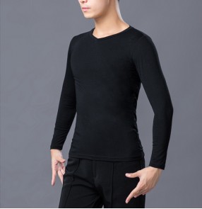 Men's black colored latin ballroom dance tops shirts stage performance modern dance waltz tango flamenco t shirts