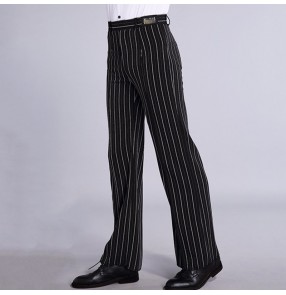 Men's black with white striped ballroom latin dance pants stage performance long trousers