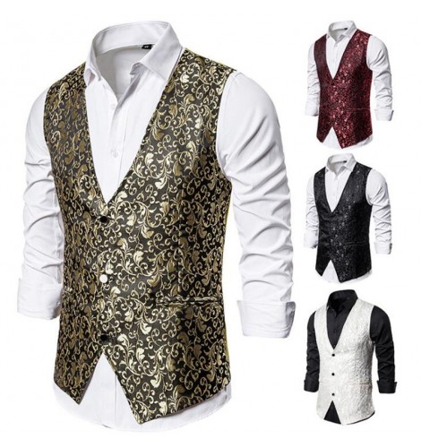 Men's sequins jazz dance vest night club dj pole dance emcee ...