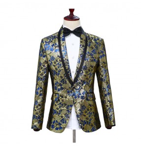 Men's singers host stage performance blazer floral modern dance night club dance coats jackets blazers