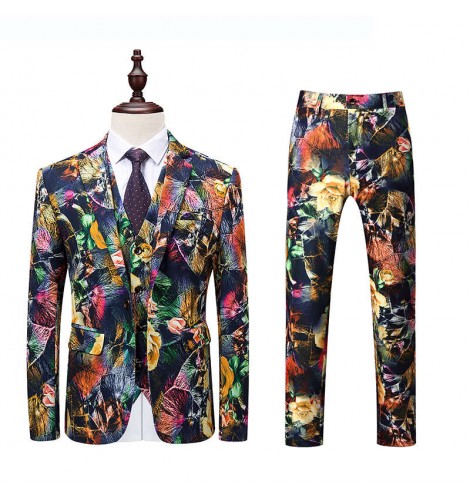 Men youth Rainbow Colorful flowers printed jazz singers host stage ...