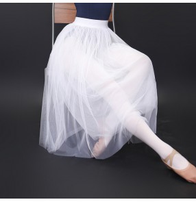 Modern dance Ballet dance tutu tulle skirt teacher Dance skirt white mid-length adult exercise skirt female soft veils long skirt
