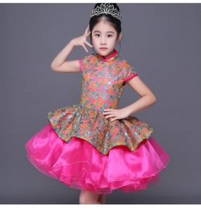 Modern dance singers host chorus stage performance dresses for kids children jazz princess solo cosplay costumes evening party dresses