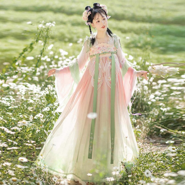 Pink blue floral Chinese fairy Hanfu female Han tang Princess cosplay ...