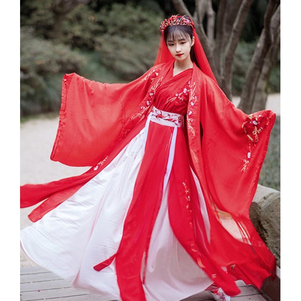 Red color Hanfu for women female Chinese Tang Han Ming Song fairy ...