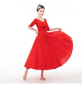 Red white modern dance dress ballet dress for women practice exercises dress with chiffon skirt for female