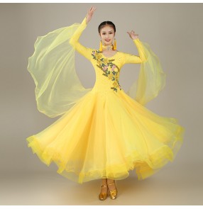  red yellow hot pink royal blue ballroom dancing dresses for women female competition waltz tango dance dresses