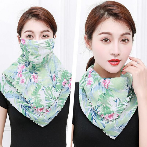 Reusable Mask Mouth Mask Breathable Summer Neck Guard Face Mask Sunscreen Riding Silk Floral 6877