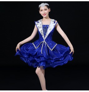 Royal blue jazz dance dresses for women female singers dj ds modern singers chorus cheer leaders stage performance competition costumes
