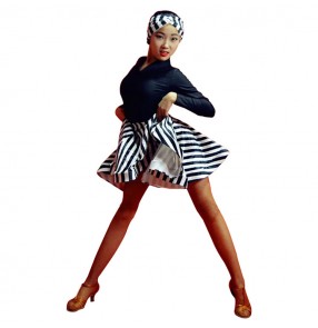 Striped ballroom latin dance dress for girls stage performance children salsa rumba dance costumes dresses