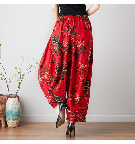 Traditional Chinese bloom pants for women female floral pattern loose ...