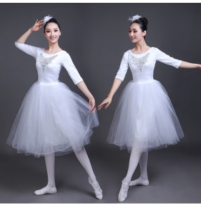 White color modern dance ballet dresses for women female girls stage performance tutu skirt dance costumes
