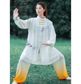 White with yellow gradient Tai Chi clothing for men and women chinese kung fu wushu martial art performance clothes morning exercises gyms Tai Chi quan practice clothing
