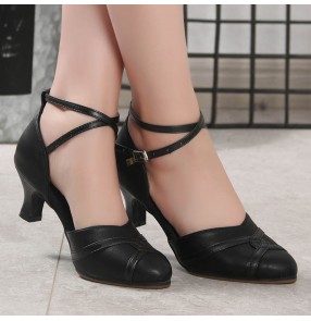 Women black red genuine Leather ballroom dance Latin dance shoes adult dance shoes ladies high-heeled square dance women's salsa chacha dance shoes