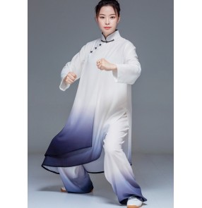 Women black with white gradient Tai Chi clothing Chinese kungfu uniforms female gradual martial arts wushu performance morning exercises Tai Chi practice suit 