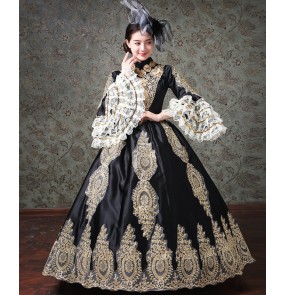 Women European-style court palace evening performance costumes Stage car flower retro dinner photos shooting medieval dresses host female