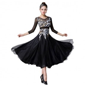 women female Black with leopard ballroom dancing dresses stage performance waltz tango dance dresses costumes