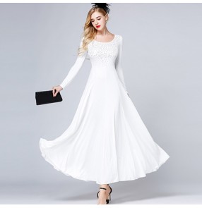Women's ballroom dresses for female white long sleeves competition stage performance waltz tango chacha rumba dancing costumes