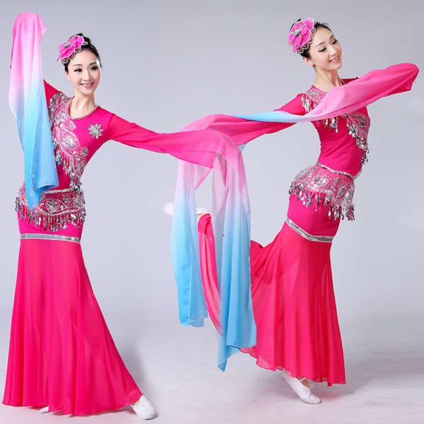 Women's Chinese folk dance costumes Yangko fan dance traditional ...