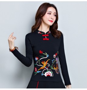 Women's Chinese traditional tang suit qipao dresses tops retro blouses embroidered Chinese minority shirts