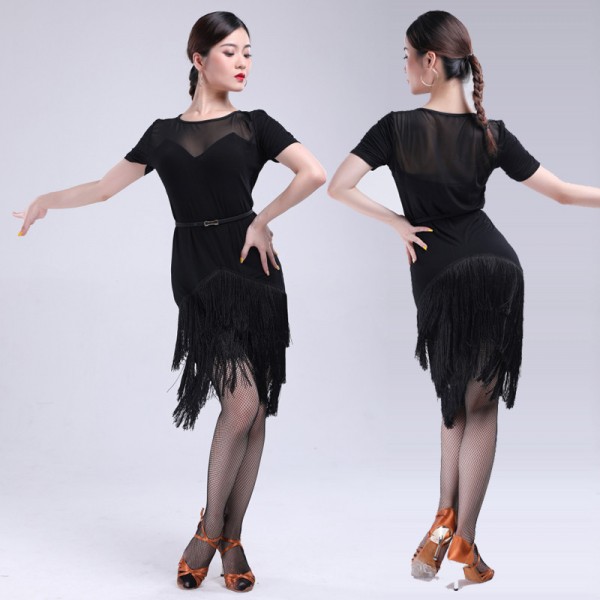 Women's fringes latin dance dress salsa chacha rumba dance dress costumes