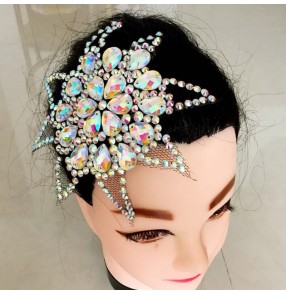 Women's girls  professional latin ballroom dance competiiton crystal diamond headdress hair accessories