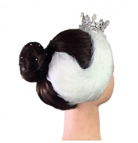Women's kids swan lake tutu ballet dance crystal feather headdress crown solo ballerina stage performance feather hair accessories