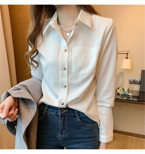 Women's Korean style white dress shirt office lady work blouses ...
