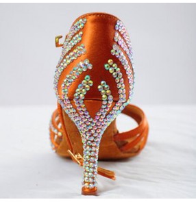 Women's rhinestones handmade competition ballroom latin dance shoes 8.5cm heel height
