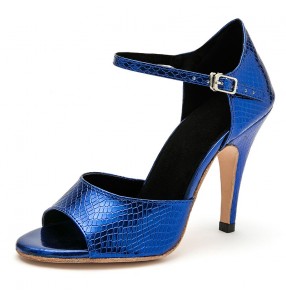Women's royal blue ballroom tango dance shoes feamle gold red waltz latin dance shoes sandals 8.5cm heel