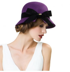 Women's violet red grey black 100% Australian wool  bow knot  bucket hat fedoras wedding party hat