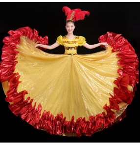 Women's yellow sequin flamenco bull dance dresses paso double dance dress opening dance chorus singers host ballroom dancing dresses